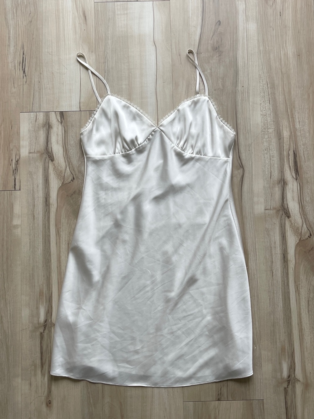 Sunday Best Ivory Satin Slip with Lace Trim